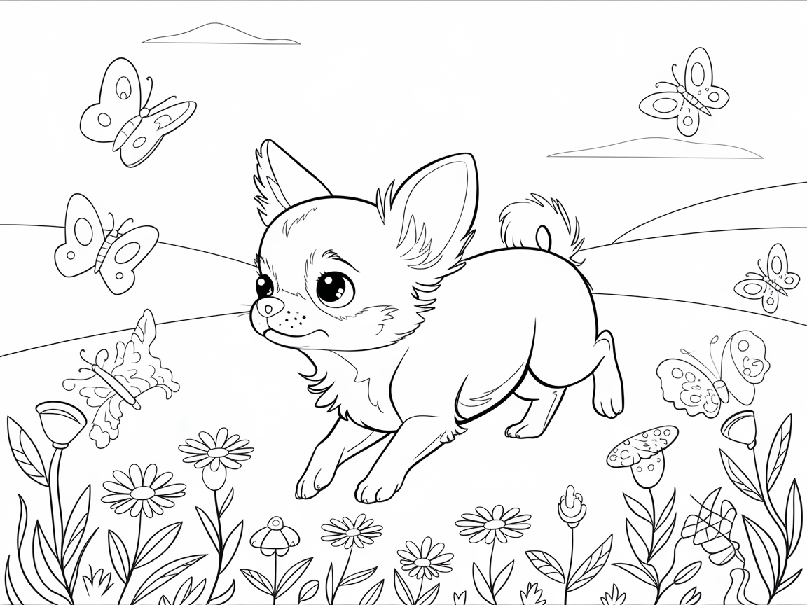 Chihuahua Frolics Among Butterflies