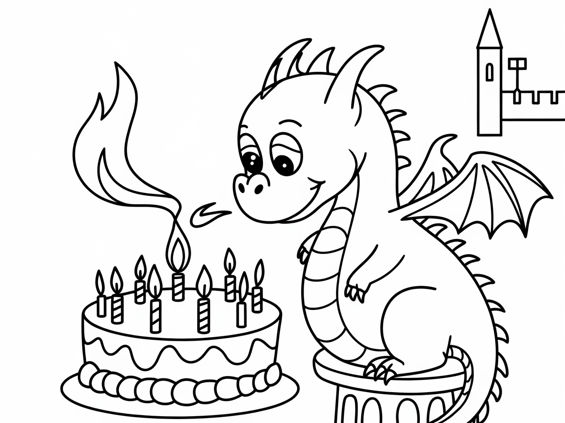 Spark Imagination With This Dragon Birthday Cake Coloring Page