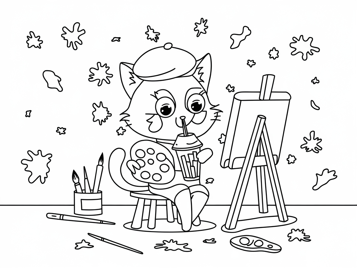 Artistic Cat Painting with Boba Delight