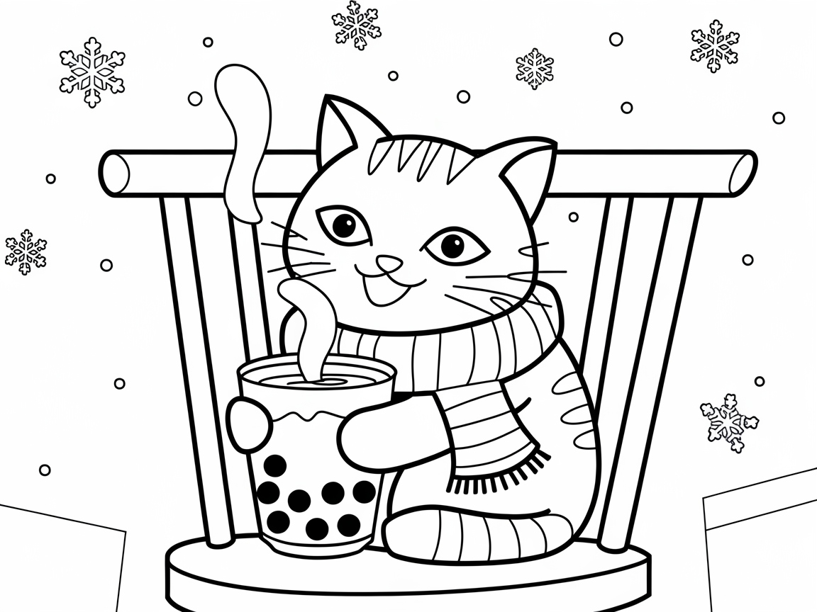 Cozy Winter Cat with a Boba Twist