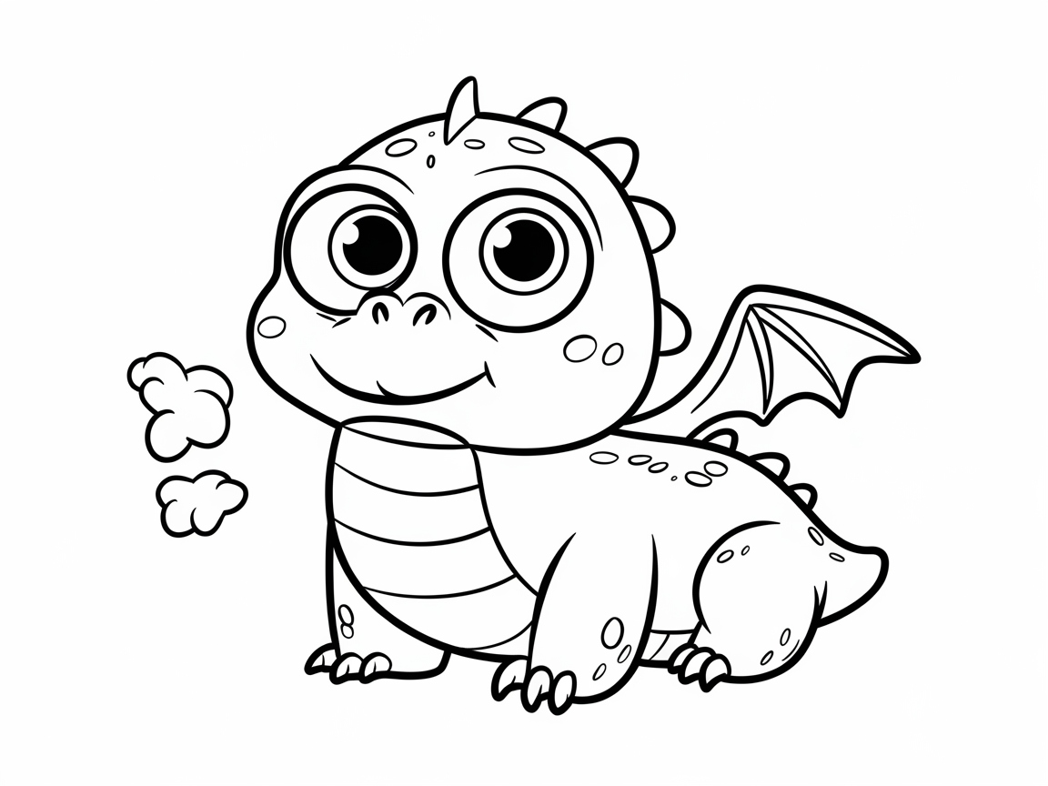 Adorable Big-Eyed Dragon Puffing Smoke