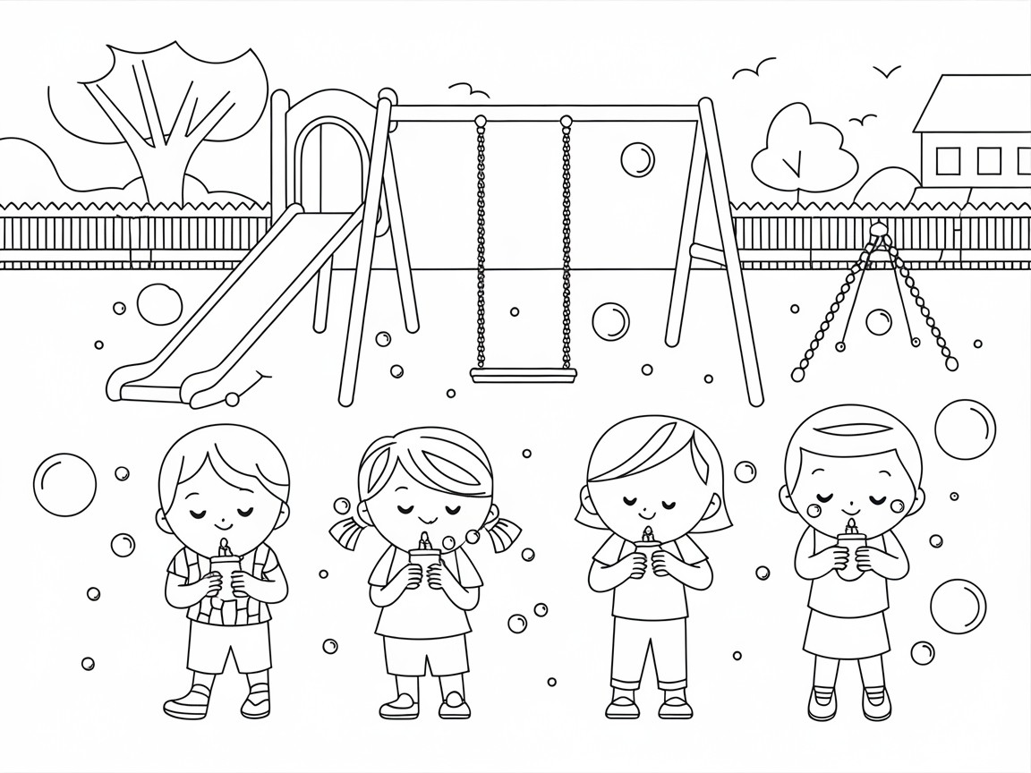 Playtime Fun in the Park with Bubble-Blowing Friends