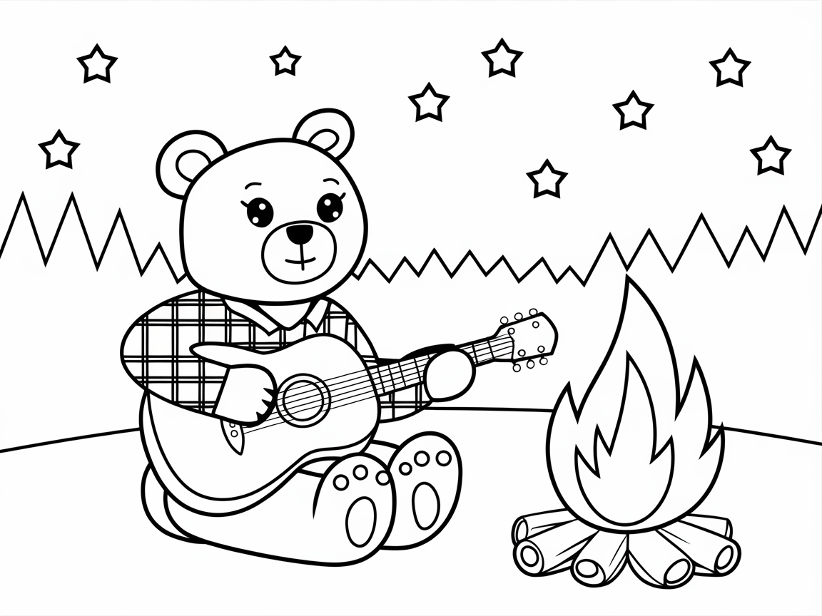 Campfire Serenade with Guitar-Playing Bear