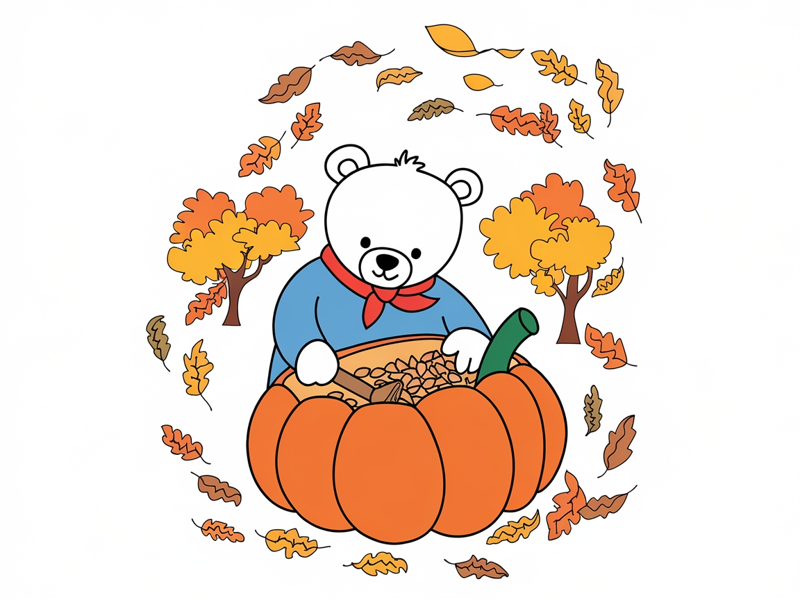 Autumn Fun With Bear in a Pumpkin Patch