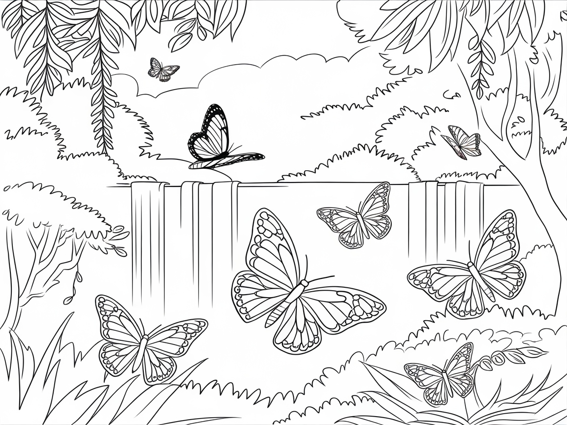 Butterflies Dancing Above a Serene Waterfall
