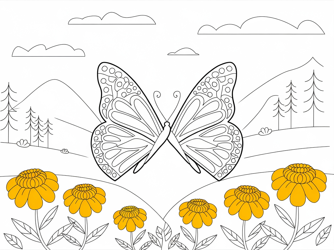 Butterfly and Marigold Magic in a Mountain Meadow