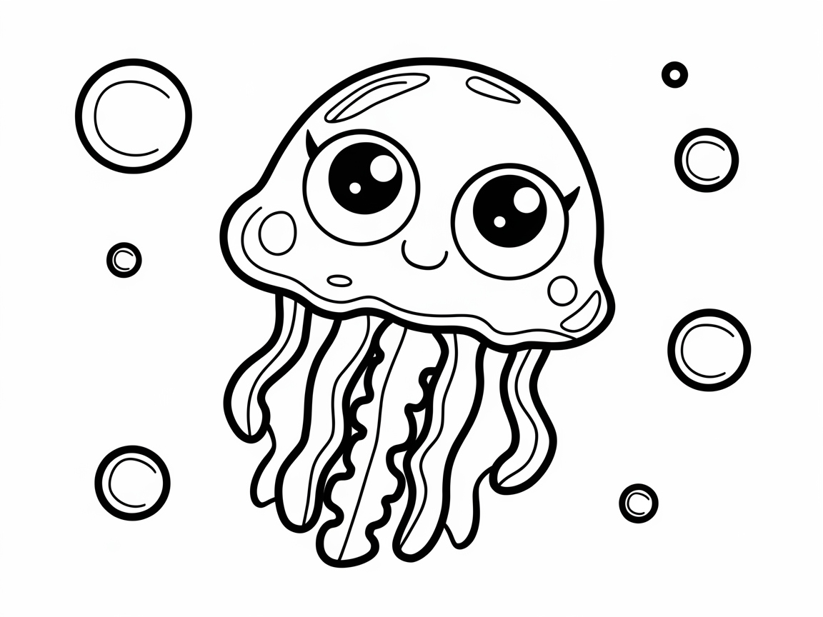 Adorable Big-Eyed Jellyfish Floating in Bubbles