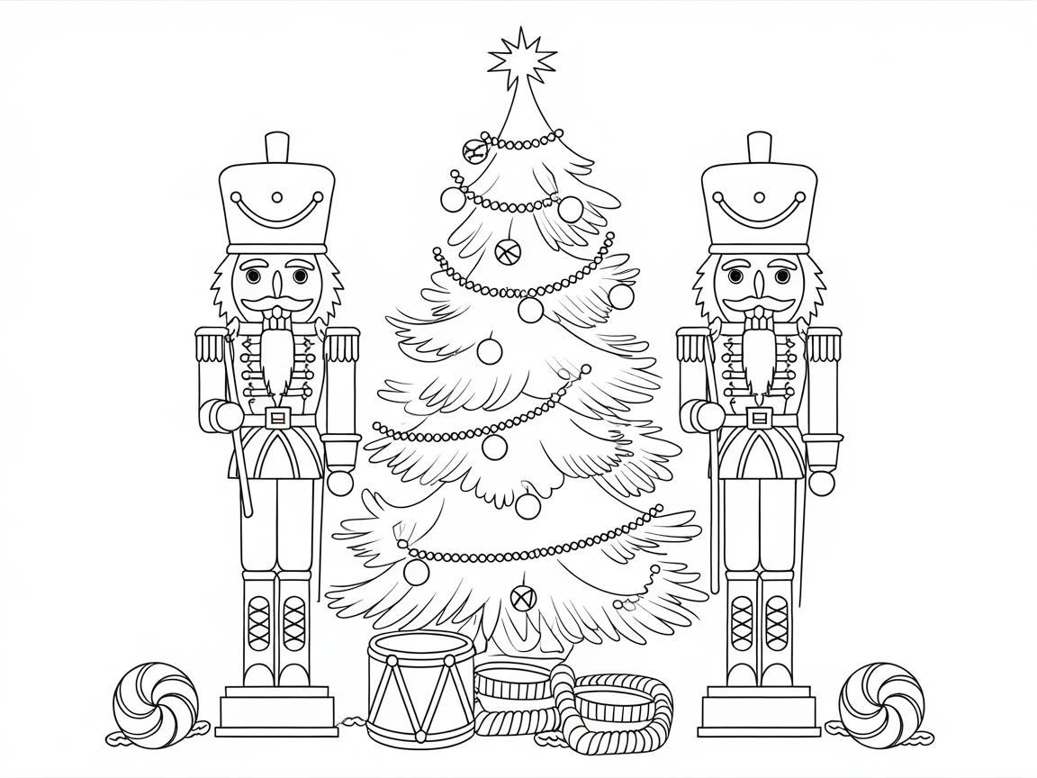 Nutcracker Duo by the Christmas Tree Awaits Your Colors
