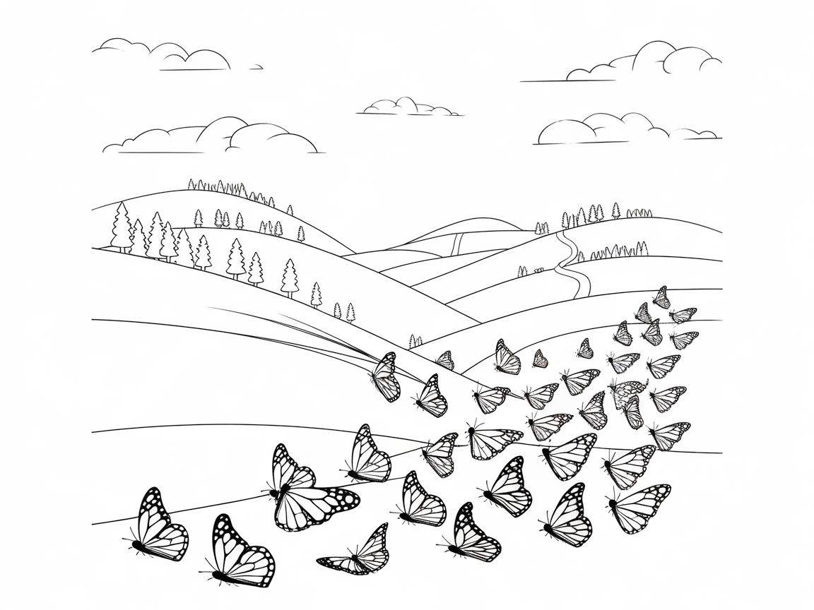 Majestic Butterfly Migration Across Rolling Hills