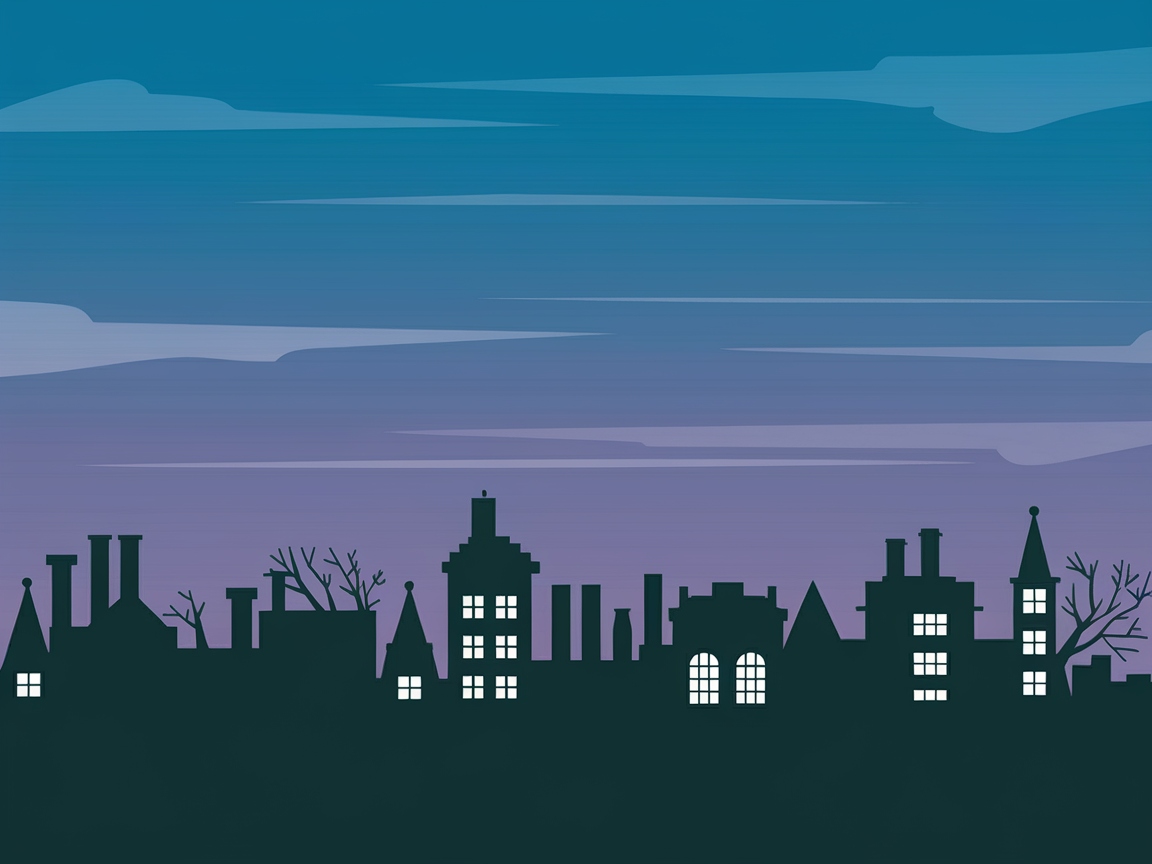 Mysterious City Skyline at Twilight Coloring Page