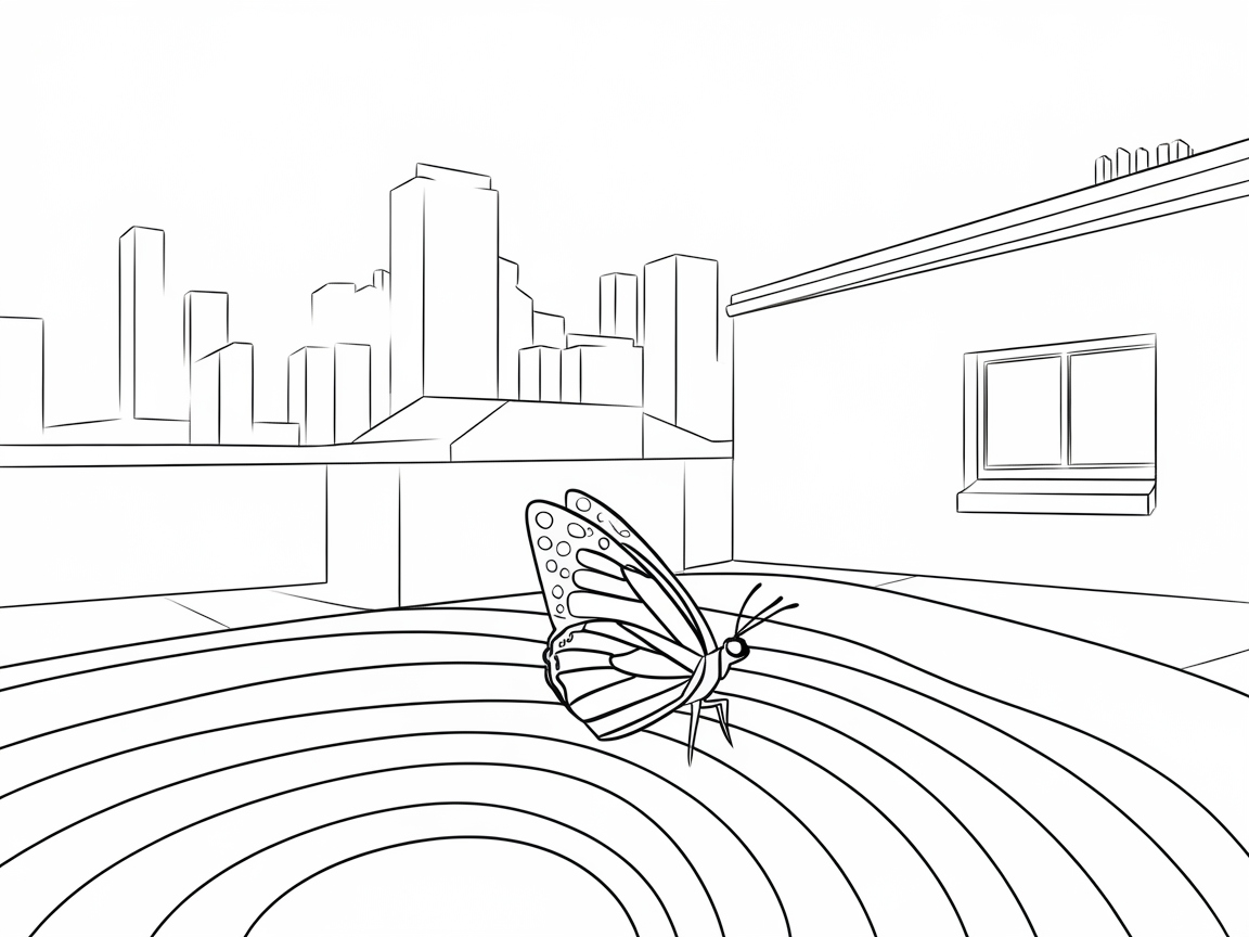 Urban Butterfly on a Rooftop with Rainbow