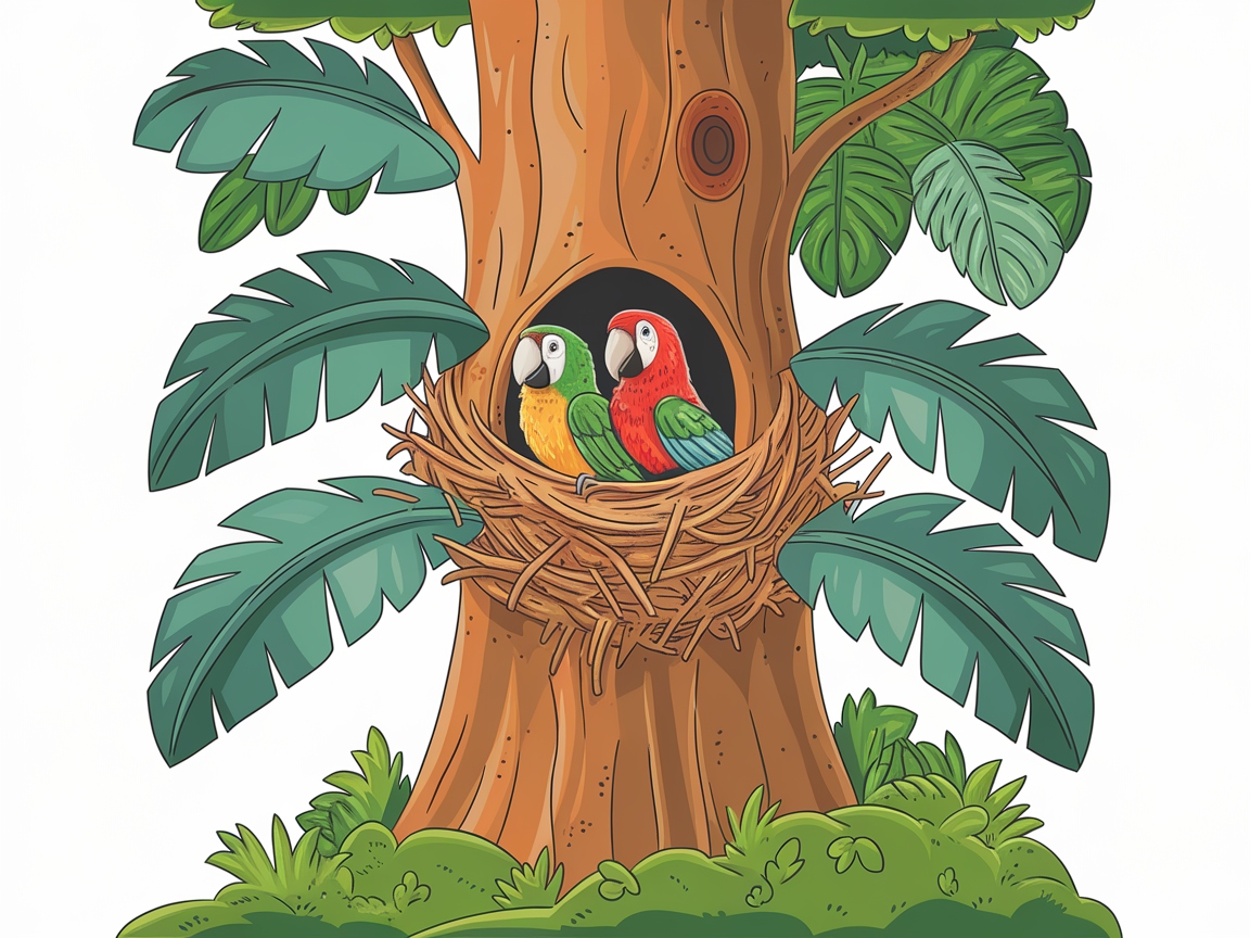 Colorful Parrots Nestled in a Tropical Haven