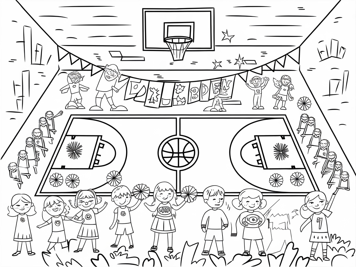 Basketball Celebration Coloring Page