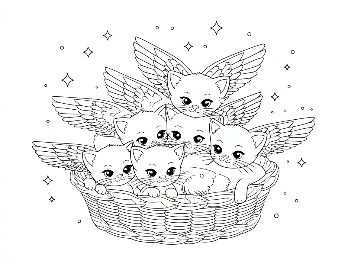Heavenly Basket of Winged Kittens
