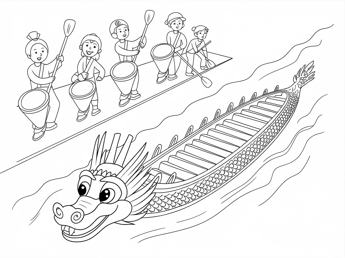 Ride the Waves with This Exciting Dragon Boat Race Coloring Page