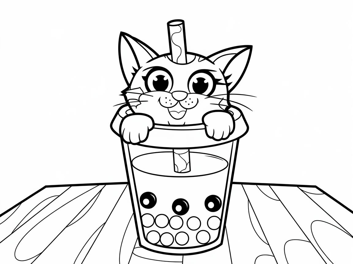Adorable Kitty Peeking from a Boba Cup