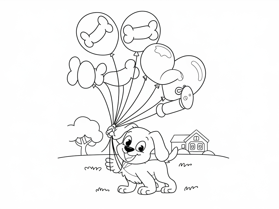 Paws and Balloons: Get Ready to Color This Joyful Puppy Scene