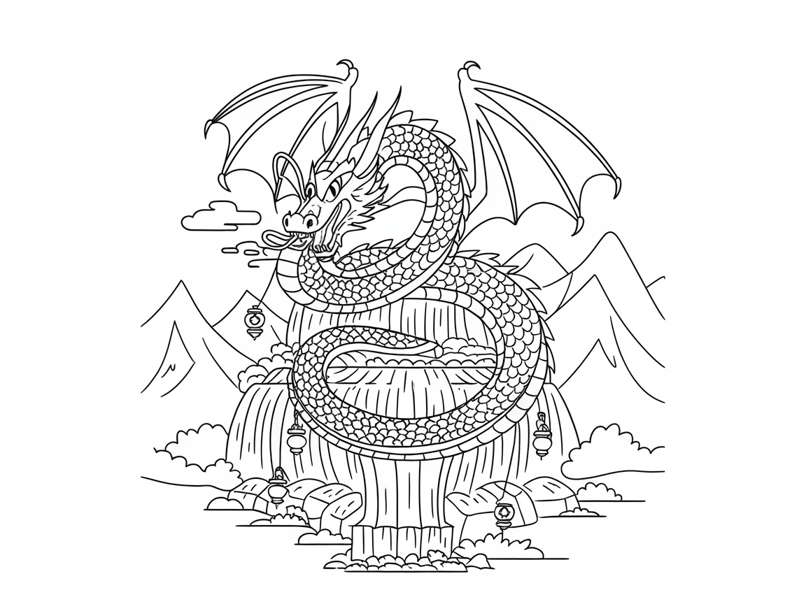 Unleash Your Imagination with This Mountain-Top Dragon Coloring Page