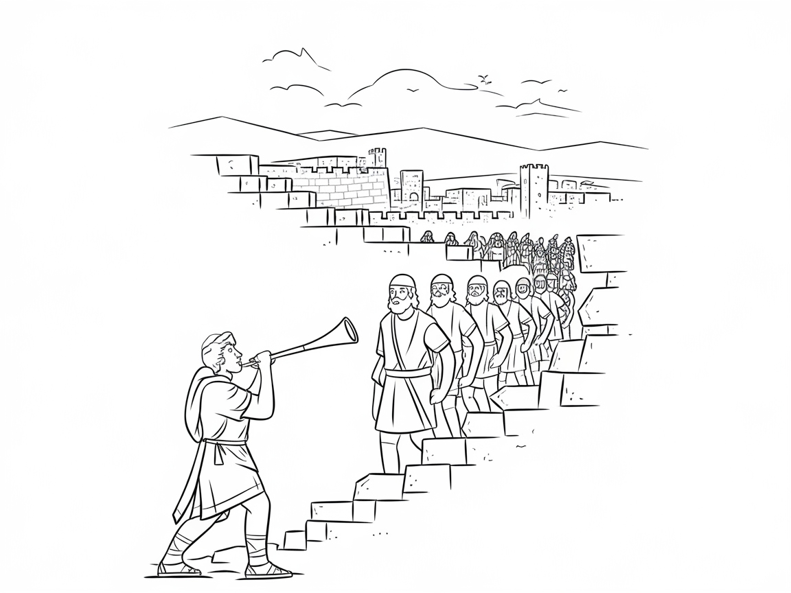 March to Victory with the Walls of Jericho Coloring Page