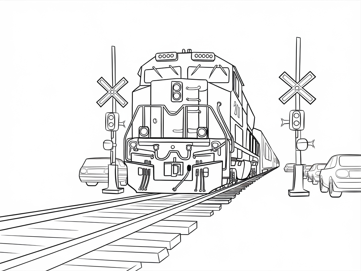 Impressive Train at the Crossing Coloring Adventure