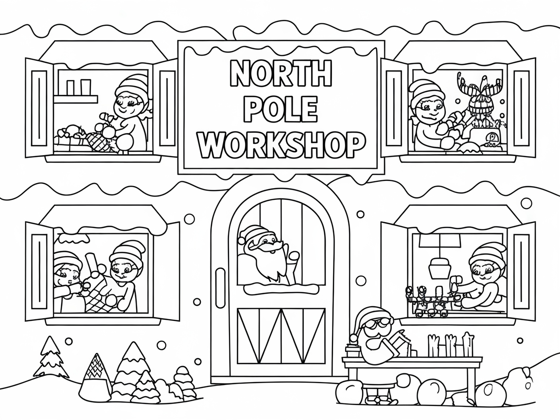Cheerful Elves at the North Pole Workshop