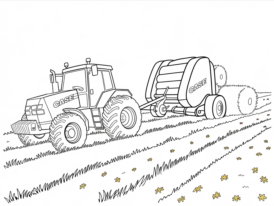 Roll into Fun with This Case Tractor and Baler Scene