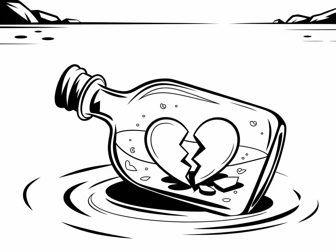 Message in a Bottle Heartbreak Coloring Page
