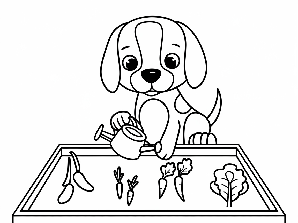 Gardening Beagle Tending to the Veggies