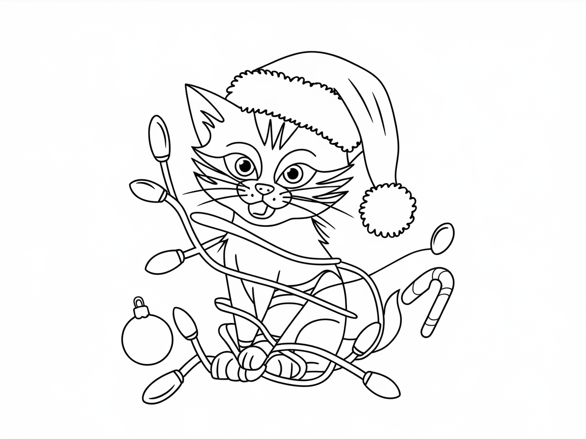 Playful Kitten with Festive Lights