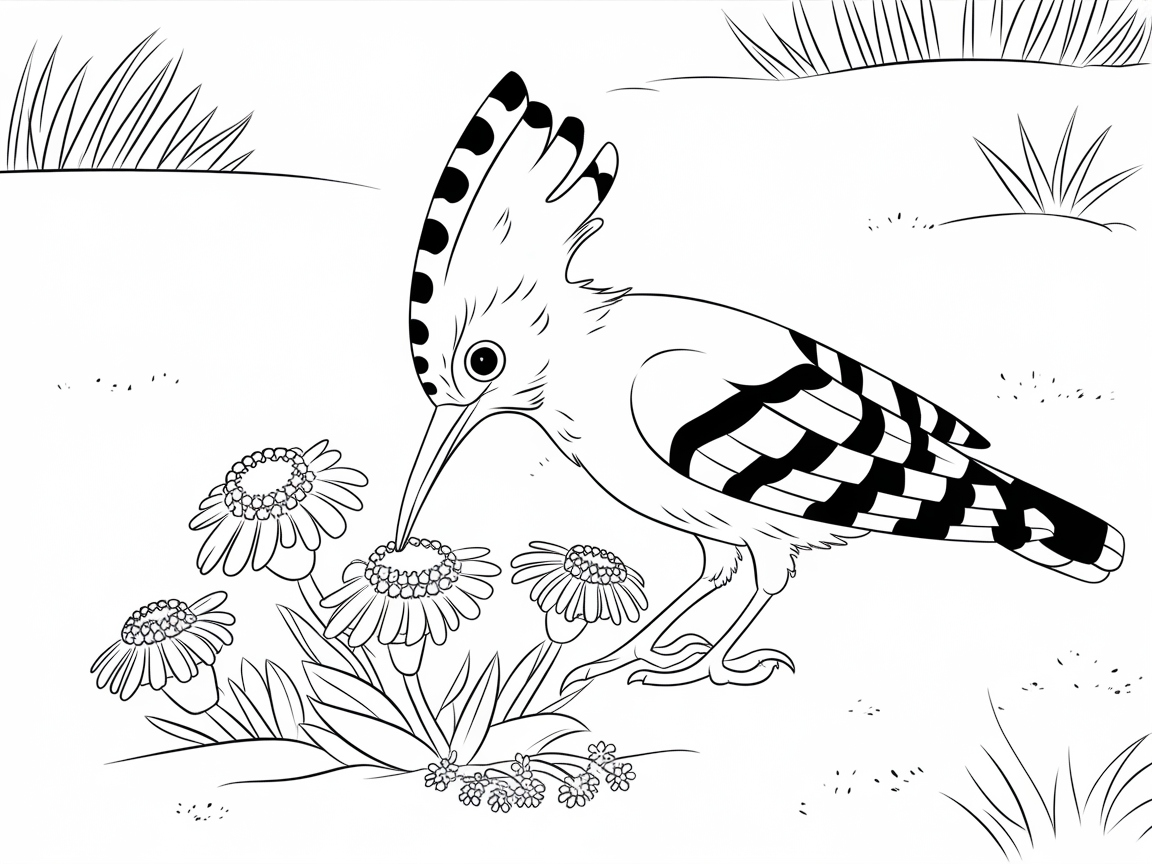 Intriguing Hoopoe Among the Daisies