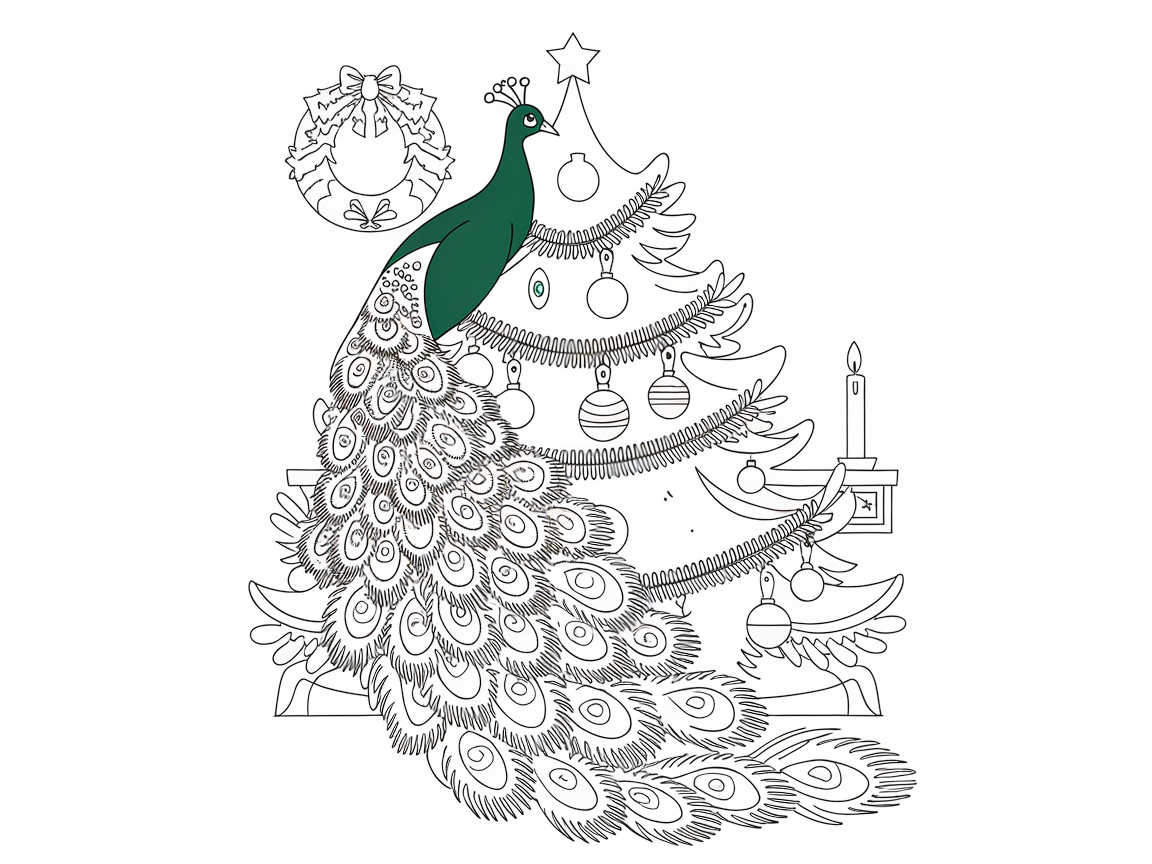 Peacock Holiday Elegance Among Decorated Pines