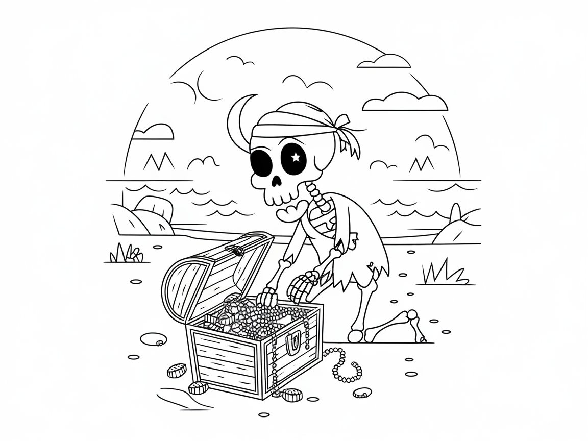 Pirate Skeleton on a Treasure Hunt Adventure