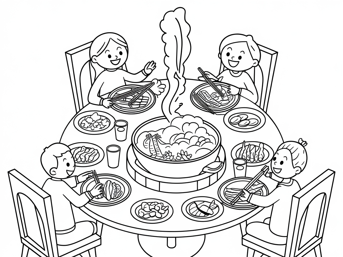 Family Hot Pot Coloring Page