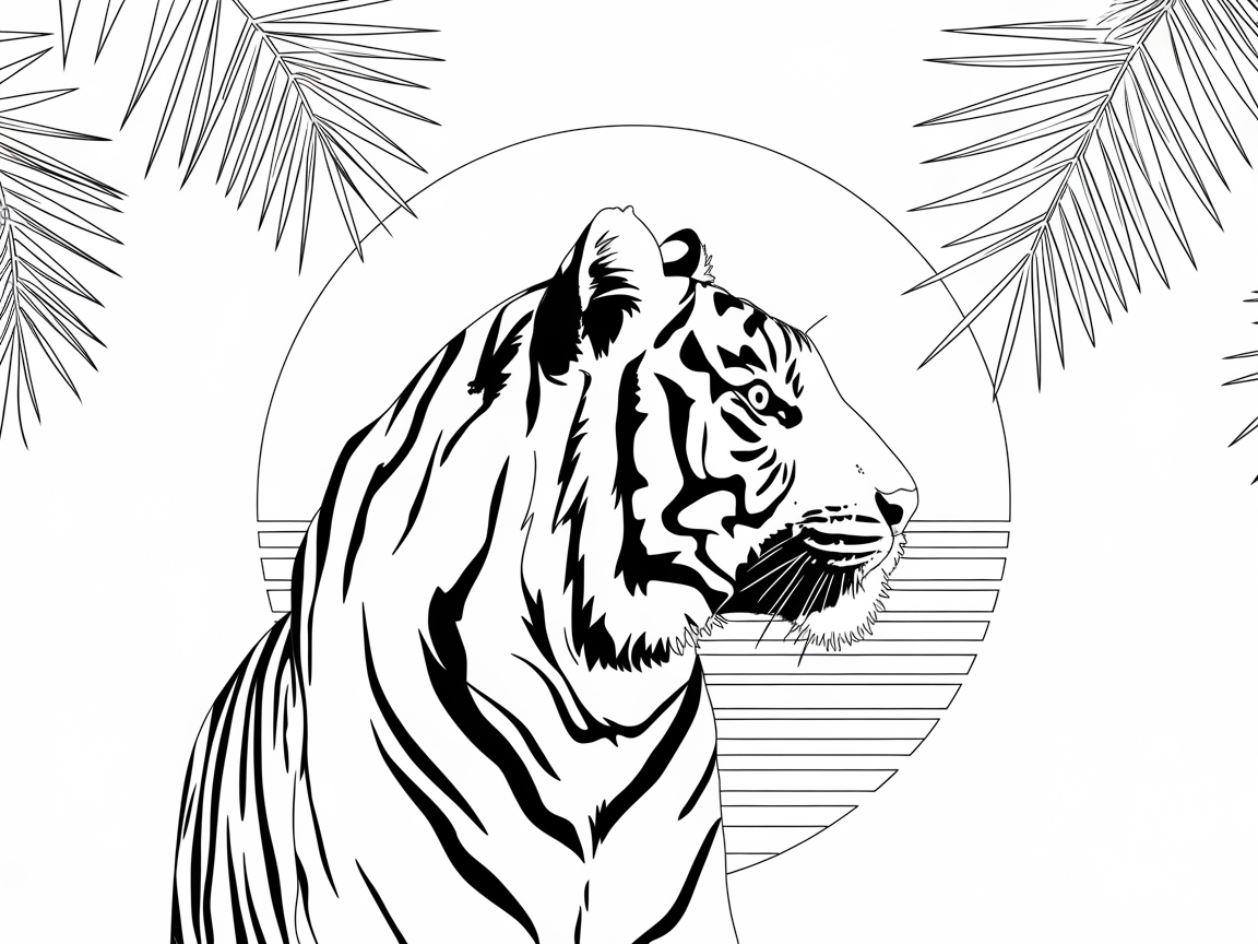 Elegant Bengal Tiger Silhouette with Tropical Flair