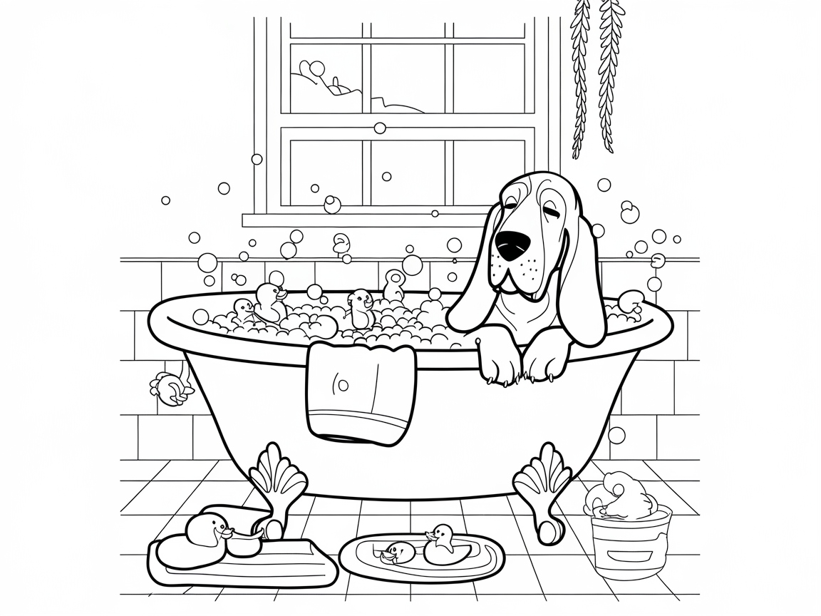 Bubbly Bath Time with a Basset Hound