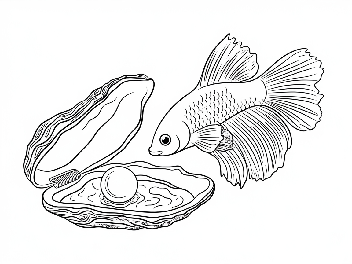 Curious Betta Fish and the Open Oyster