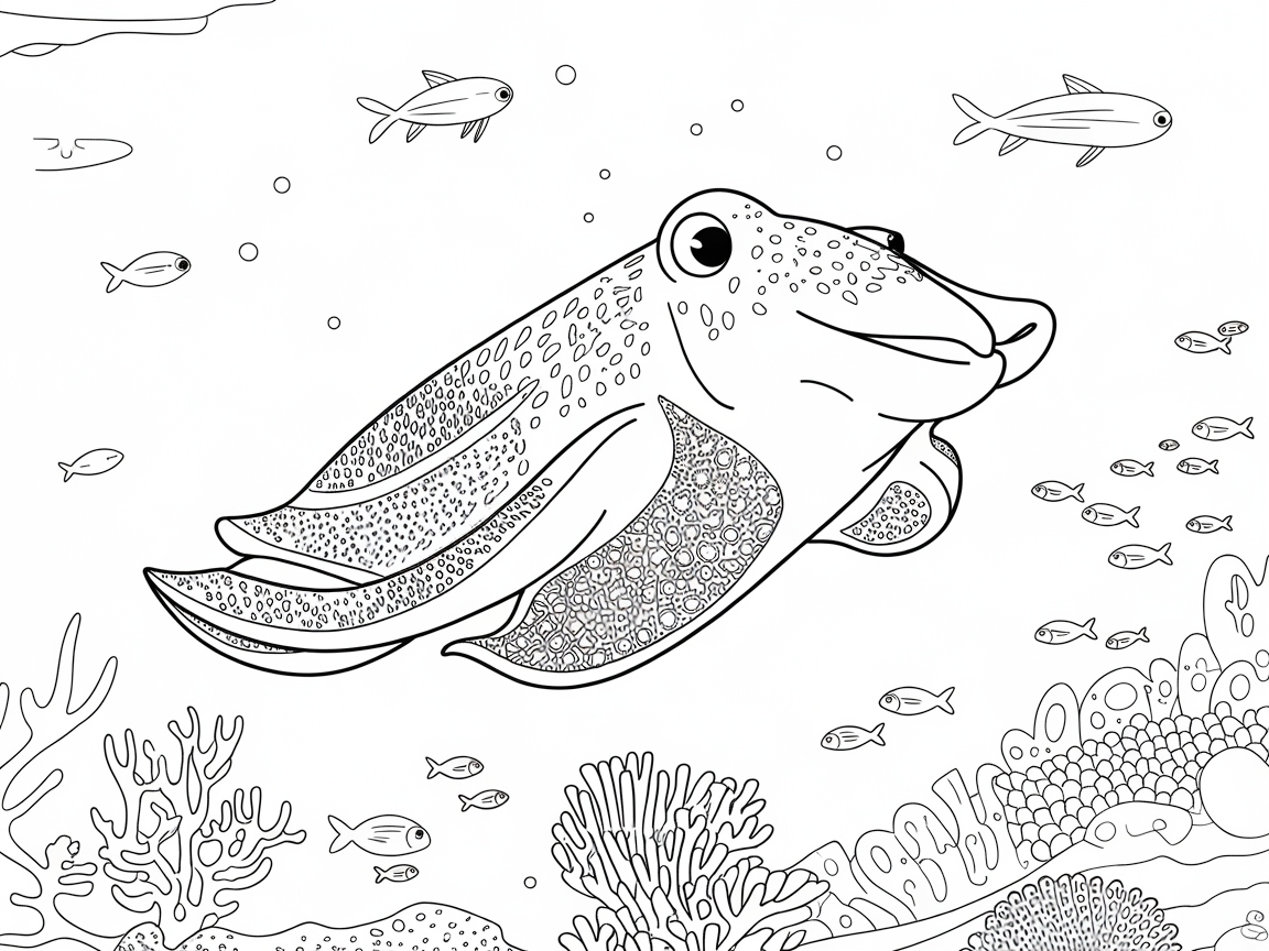 Dive into the Ocean with This Detailed Cuttlefish Coloring Page