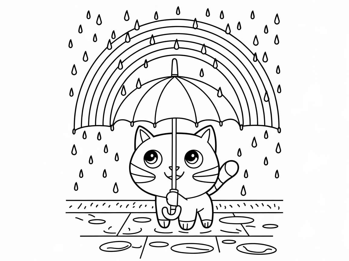 Brighten Up a Rainy Day with This Cheery Cat and Umbrella Scene