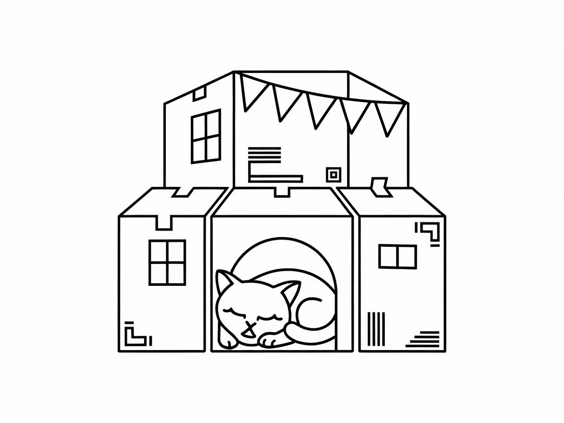 Cat in a Cozy Cardboard Castle
