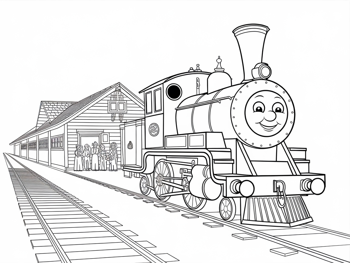 Smiling Train at the Station Coloring Adventure