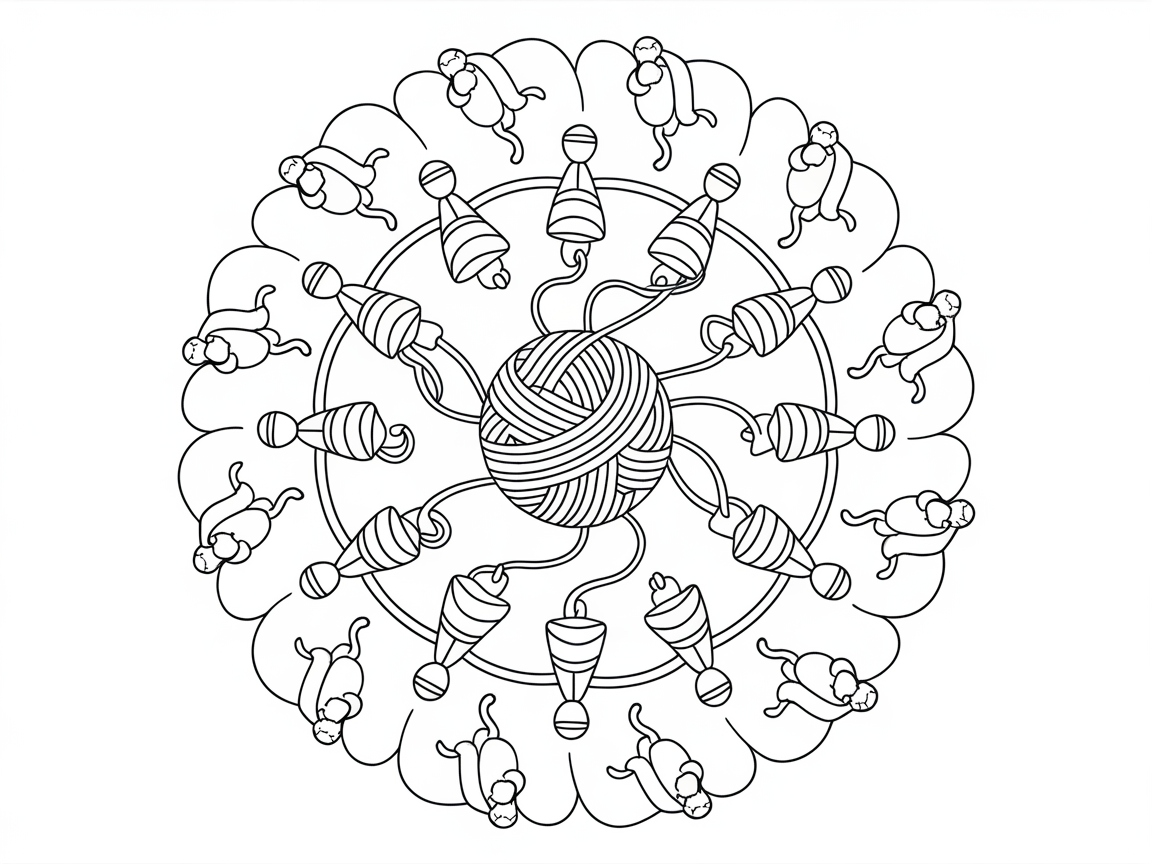 Cats and Yarn Delight in This Mandala