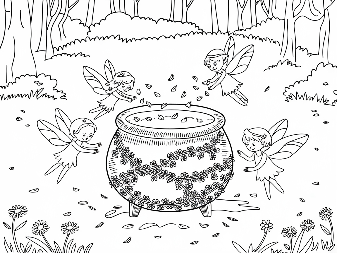 Enchanting Fairy Cauldron Coloring Page Awaits Your Creativity