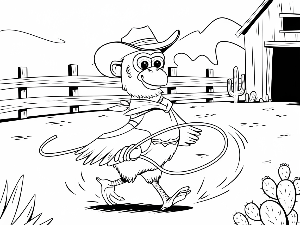 Quirky Cowboy Chicken with a Monkey Face