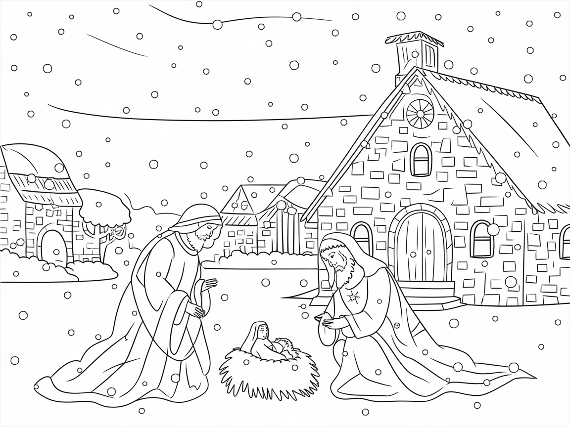 Serene Nativity Scene in a Winter Village