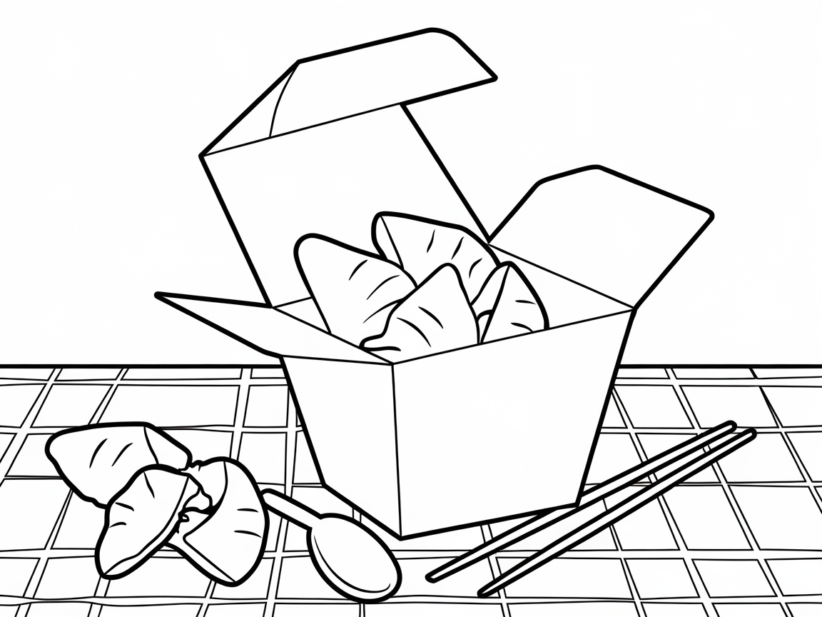 Cozy Takeout Dumplings Coloring Page