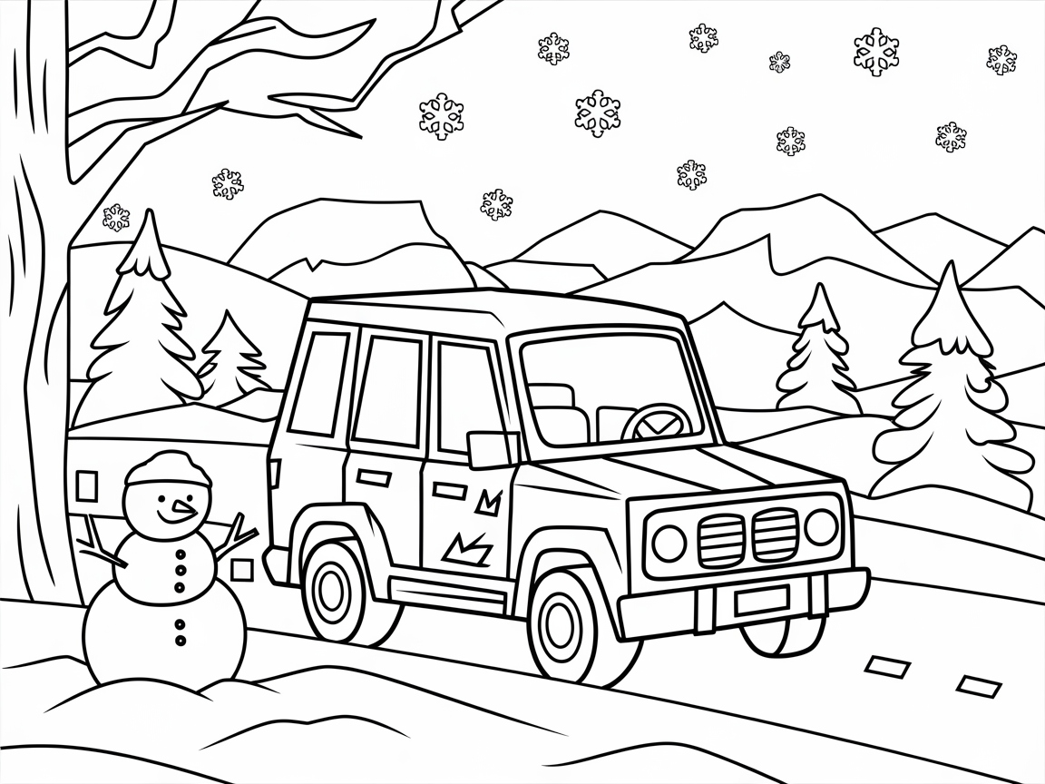 Hit the Slopes with This Winter Wonderland Jeep Coloring Page