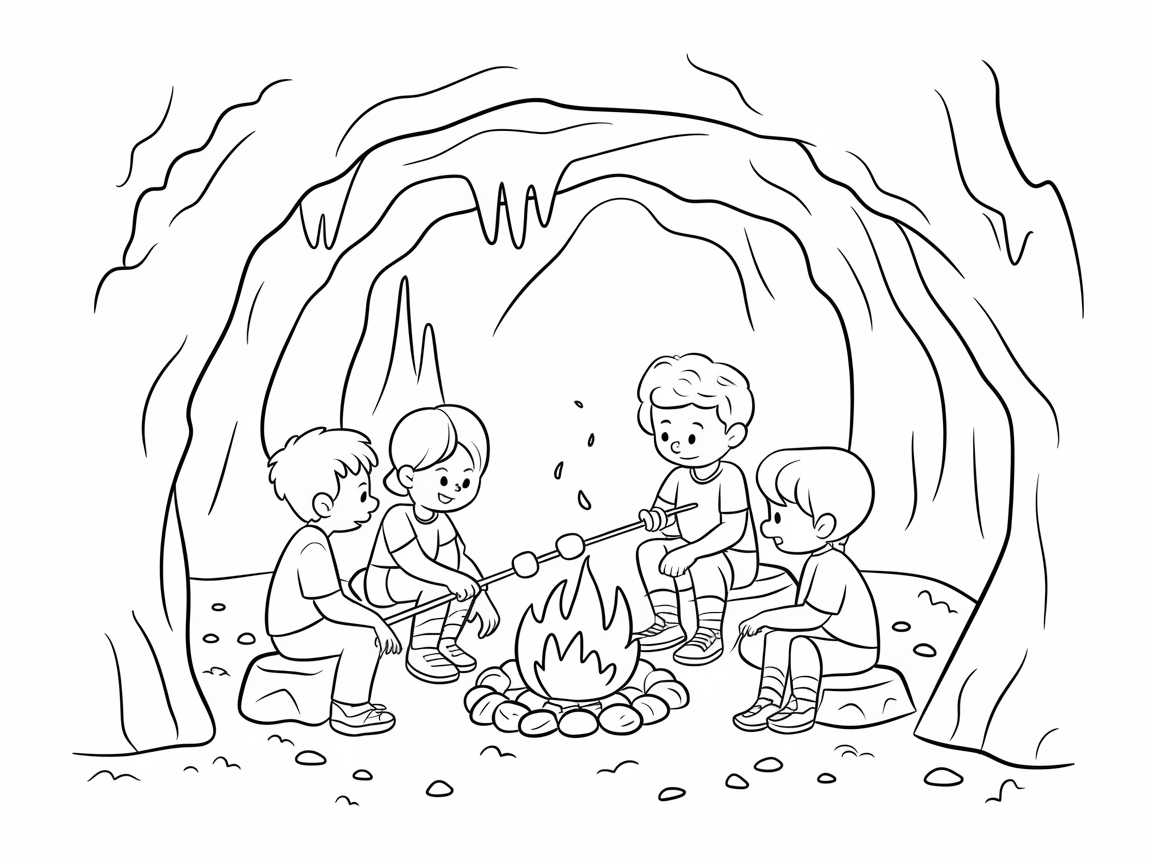 Cozy Campfire Gathering in a Cave