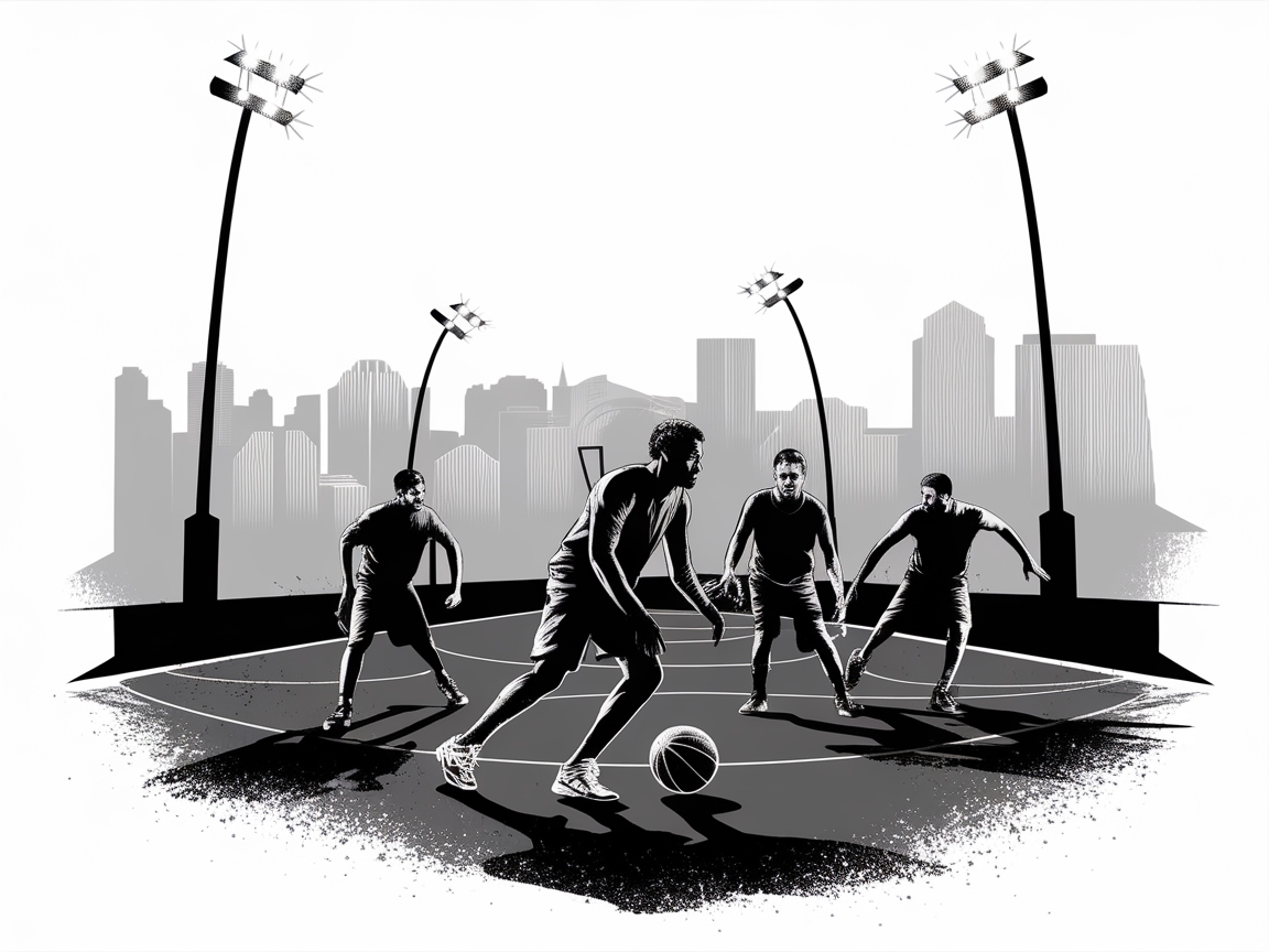 Street Basketball Showdown Under the City Lights