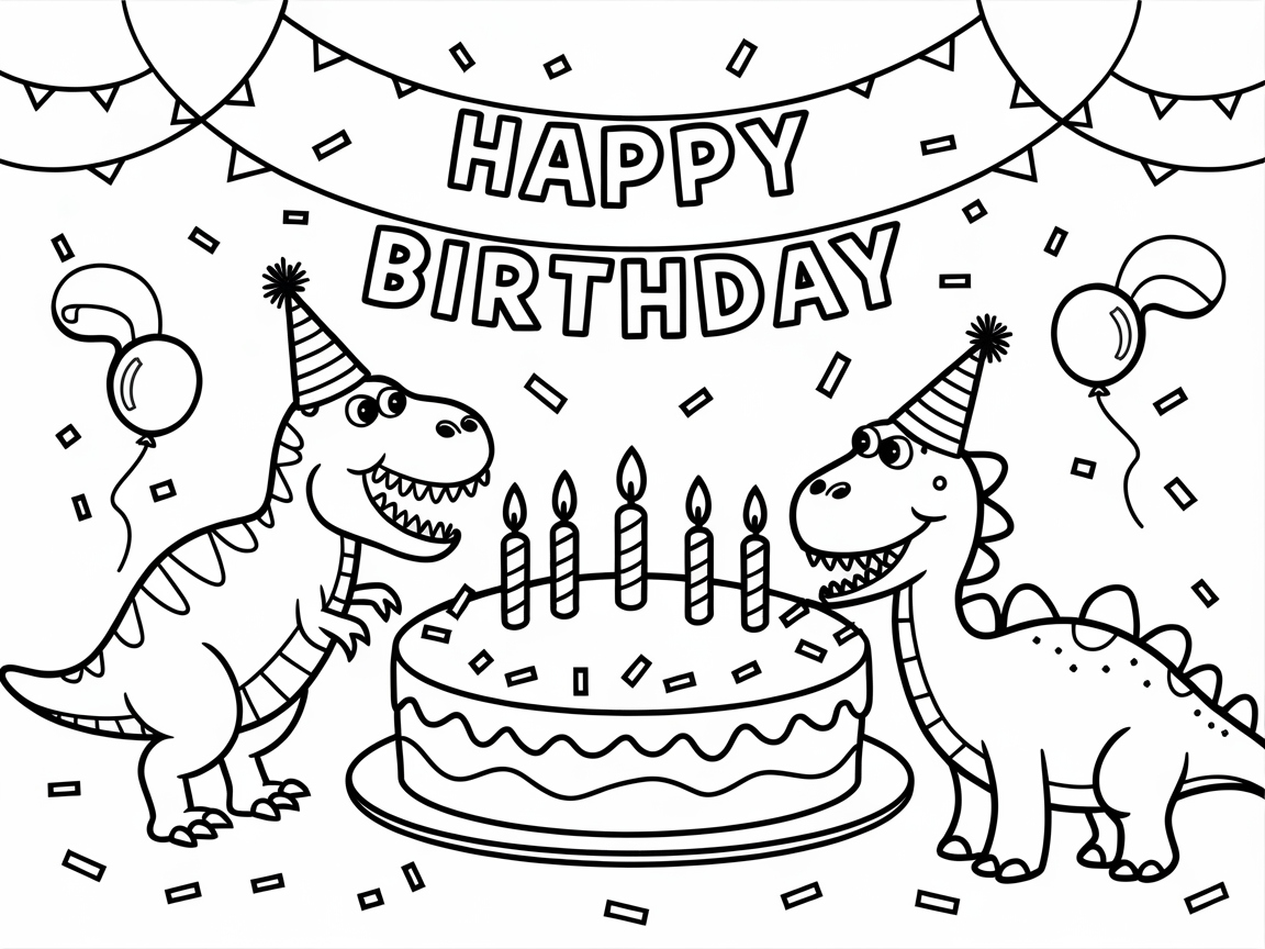 Roar into Fun with This Dino Birthday Bash Coloring Page