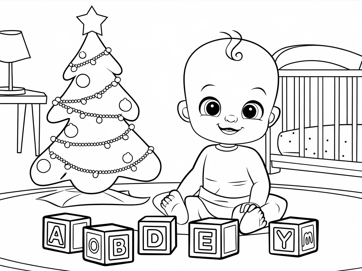 Adorable Christmas Baby and Toy Blocks